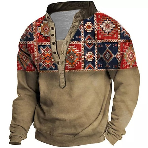 

Homme Unisexe Sweat shirt Sweat Sweat à capuche boutonné Marron Col Mao Tribal Imprimés Photos Imprimer Casual du quotidien Des sports 3D effet Vêtement de rue Design Ethnique Printemps Automne