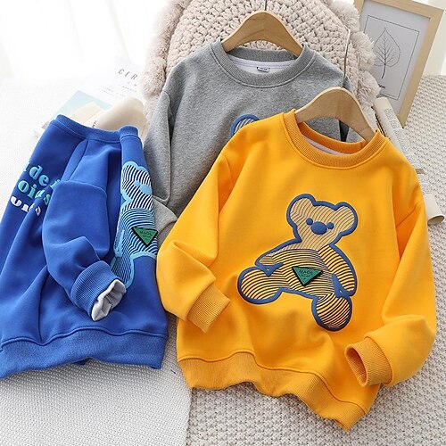 

Kids Boys Sweatshirt Bear Daily Long Sleeve Fashion Cotton 4-12 Years Winter Blue Pink Yellow