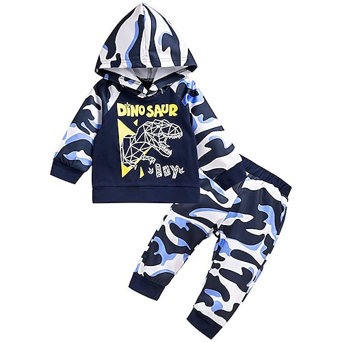 

2 Pieces Kids Boys Hoodie & Pants HoodieSet Clothing Set Outfit Animal Letter Dinosaur Long Sleeve Print Set Outdoor Sports Fashion Cool Winter Fall 3-12 Years Black Blue Rainbow