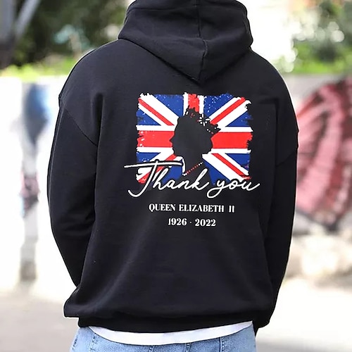 

Men's Pullover Hoodie Sweatshirt Hooded Graphic National Flag Print Sports Outdoor Daily Sports Hot Stamping Basic Cool Designer Clothing Apparel Queen of England Hoodies Sweatshirts Long Sleeve