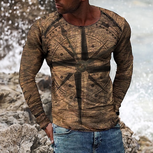 

Men's T shirt Tee Tee Graphic Round Neck Brown Long Sleeve 3D Print Casual Daily Print Tops Fashion Designer Comfortable Big and Tall