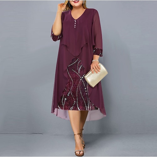 

Women's Plus Size A Line Dress Graphic V Neck Ruched Long Sleeve Fall Winter Work Formal Midi Dress Date Work Dress