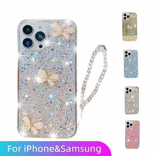 

Phone Case For Samsung Galaxy S22 Ultra S21 Ultra A33 A53 Glitter Shine with Wrist Strap anti-drop Butterfly For iPhone 14 Pro Max iPhone 14 Pro iPhone 14 Plus iPhone 14 iPhone 13 Pro Max