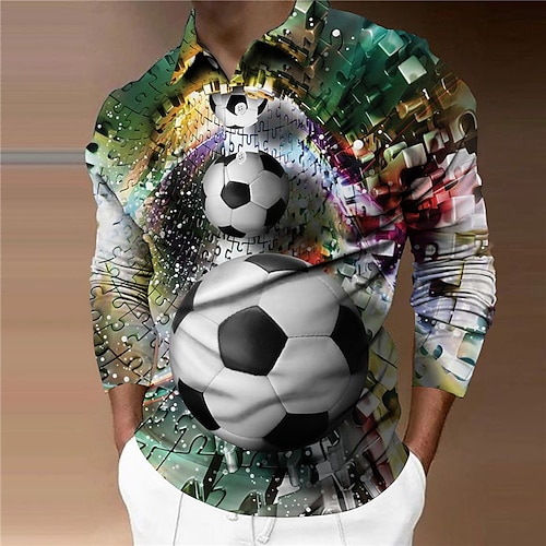 

Men's Collar Polo Shirt Golf Shirt Football Turndown White 3D Print Outdoor Street Long Sleeve Button-Down Print Clothing Apparel Fashion Designer Casual Breathable