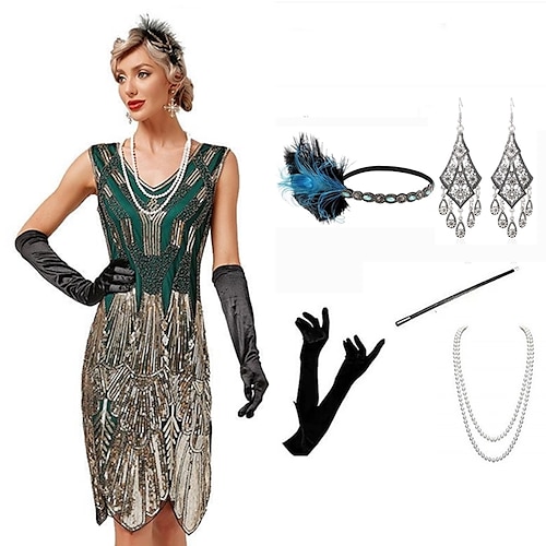 

The Great Gatsby Vintage 1920s The Great Gatsby Flapper Dress Party Costume Masquerade Women's Sequins Costume Vintage Cosplay Halloween Party Evening Dress Sleeveless Short Length Dress Halloween