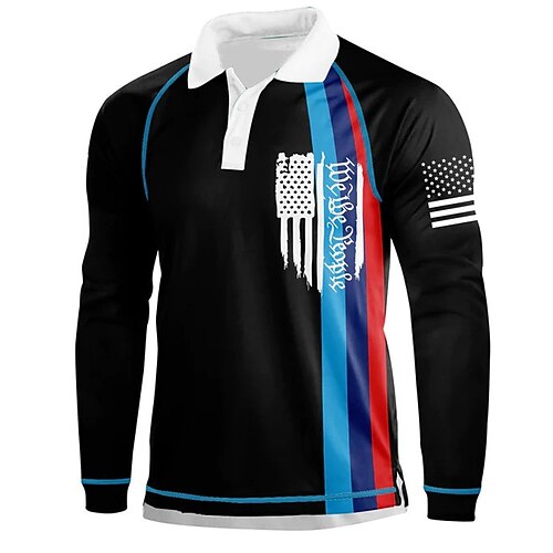 

Men's Collar Polo Shirt Golf Shirt National Flag Turndown Black 3D Print Outdoor Street Long Sleeve Button-Down Print Clothing Apparel Fashion Designer Casual Breathable