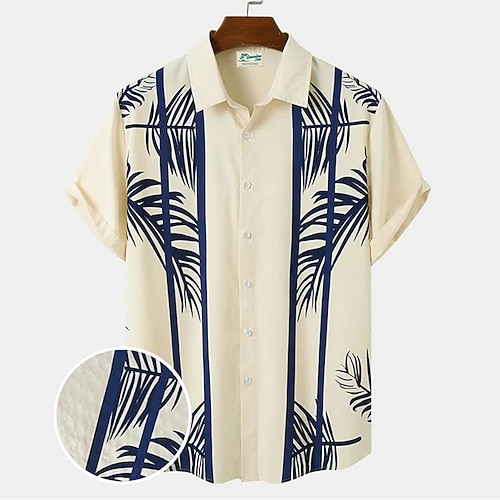 

Men's Shirt Graphic Shirt Leaves Turndown Blue 3D Print Outdoor Street Short Sleeves Button-Down Print Clothing Apparel Designer Casual Breathable / Summer / Spring / Summer