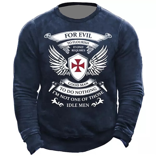 

Men's Unisex Sweatshirt Pullover Black Navy Blue Crew Neck Letter Wings Knights Templar Print Daily Sports Holiday 3D Print Streetwear Designer Casual Spring & Fall Clothing Apparel Hoodies