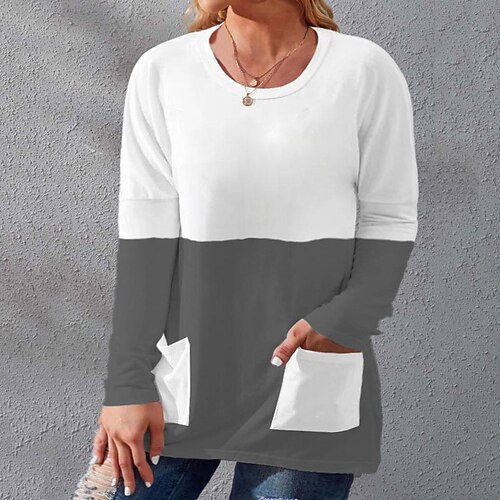 

Women's Shirt Plain Long Sleeve Daily Casual Round Neck L