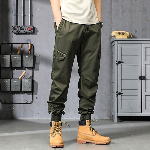 

Men's Cargo Pants Trousers Work Pants Drawstring Elastic Waist Multi Pocket Solid Colored Comfort Breathable Casual Daily Streetwear Sports Fashion ArmyGreen Khaki Micro-elastic / Elasticity