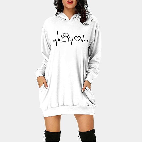 

Women's Pullover Hoodie Dress Graphic Pocket Print Daily Sports Hot Stamping Active Streetwear Long Clothing Apparel Hoodies Sweatshirts Green White