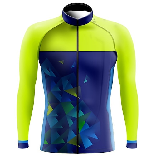 

21Grams Men's Cycling Jersey Long Sleeve Bike Top with 3 Rear Pockets Mountain Bike MTB Road Bike Cycling Breathable Quick Dry Moisture Wicking Reflective Strips Yellow Geometic Polyester Spandex