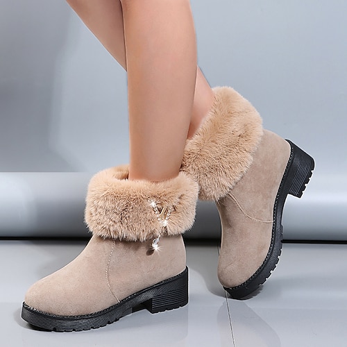 

Women's Boots Snow Boots Booties Ankle Boots Winter Block Heel Round Toe Suede Loafer Black Khaki
