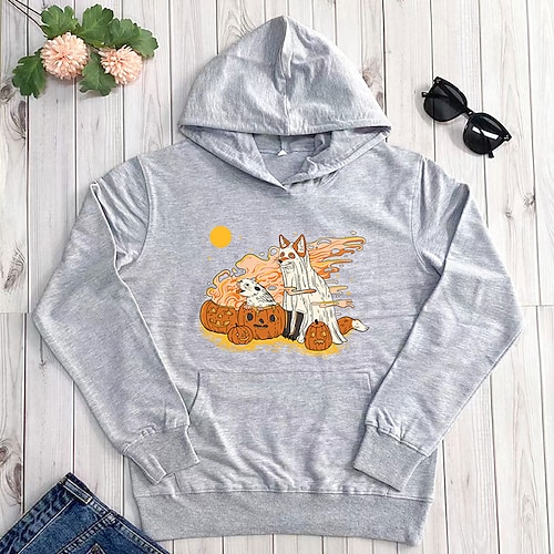 

Women's Plus Size Tops Hoodie Sweatshirt Dog Pumpkin Print Long Sleeve Hooded Casual Halloween Halloween Spirit Halloween Cotton Fall Winter Pink Yellow / Moon