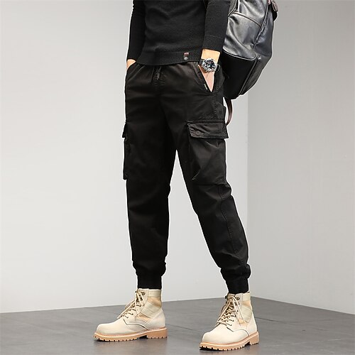 

Men's Cargo Pants Trousers Work Pants Drawstring Elastic Waist Multi Pocket Solid Colored Comfort Breathable Casual Daily Streetwear Sports Fashion Green Khaki Micro-elastic / Elasticity