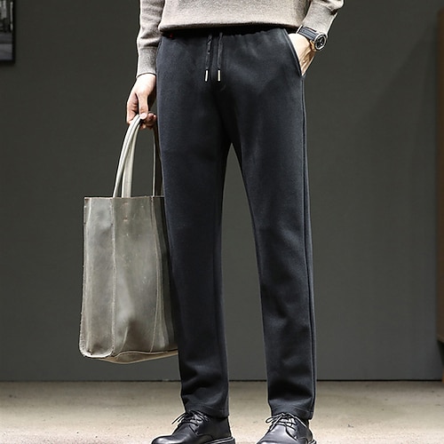 

Men's Trousers Winter Pants Casual Pants Pocket Drawstring Elastic Waist Solid Colored Comfort Warm Office Daily Classic Thicken Dark Khaki Black Micro-elastic / Elasticity