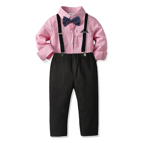

2 Pieces Toddler Boys Shirt & Pants Outfit Stripe Long Sleeve Set Outdoor Basic Daily Fall Spring 3-7 Years Multicolor