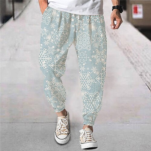 

Men's Christmas Pants Joggers Trousers Beach Pants Drawstring Elastic Waist 3D Print Graphic Prints Snowflake Comfort Breathable Sports Outdoor Casual Daily Streetwear Stylish Blue Micro-elastic