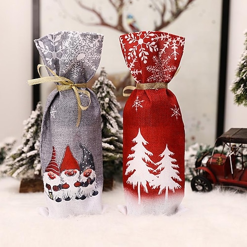 

Christmas Gift Wine Bottle Decors Bag Christmas Doll Red Wine Set Cartoon Old Man Snowman Elk Silk Screen Wine Bottle Bag Bundle Pocket