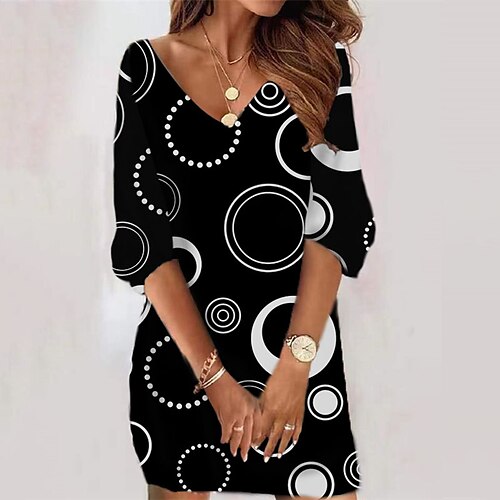 

Women's Casual Dress Bodycon Short Mini Dress White Black Red 3/4 Length Sleeve Floral Geometric Print Fall Winter V Neck Casual Vacation 2022 S M L XL XXL 3XL
