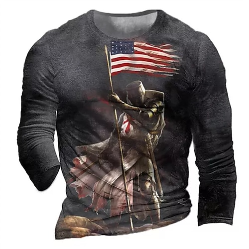 

Men's Unisex T shirt Tee Graphic Prints National Flag Crew Neck Gray 3D Print Outdoor Street Long Sleeve Print Clothing Apparel Basic Sports Designer Casual