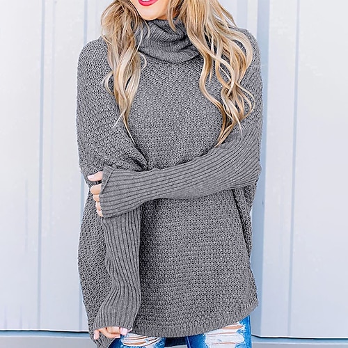 

Women's Pullover Sweater jumper Jumper Crochet Knit Knitted Pure Color Turtleneck Stylish Casual Outdoor Daily Winter Fall Beige Gray S M L / Long Sleeve / Regular Fit / Going out