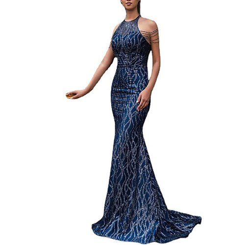 

Women's Party Dress Bodycon Sheath Dress Long Dress Maxi Dress Blue Red Sleeveless Backless Winter Fall Autumn Halter Neck Mature Party Christmas Evening Party Slim 2022 S M L XL