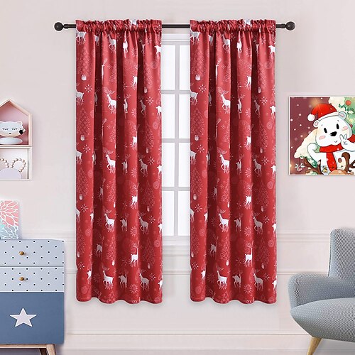 

Christmas Curtains, Christmas Elk Christmas Decoration Room Darkening Blackout Curtain Window Treatments 1 Panel for Living Room Bedroom Decor