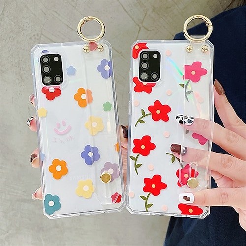 

Phone Case For Apple Back Cover S21 S20 Ultra Plus FE A72 A52 A42 A71 A21s Portable with Wrist Strap Kickstand Flower TPU