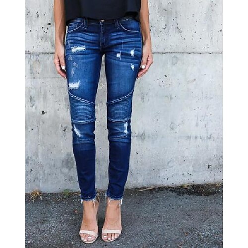 

Women's Skinny Jeans Denim Lake blue Navy Blue Fashion Casual Weekend Side Pockets Cut Out Micro-elastic Ankle-Length Comfort Plain S M L XL 2XL