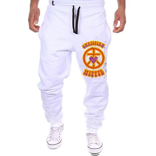 

Men's Sweatpants Joggers Trousers Drawstring Side Pockets Elastic Waist Graphic Prints Comfort Breathable Sports Outdoor Casual Daily Cotton Blend Terry Streetwear Designer White Black Micro-elastic