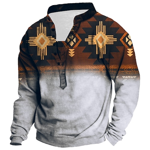 

Men's Unisex Sweatshirt Pullover Button Up Hoodie Brown Standing Collar Color Block Tribal Graphic Prints Print Casual Daily Sports 3D Print Streetwear Designer Casual Spring & Fall Clothing Apparel