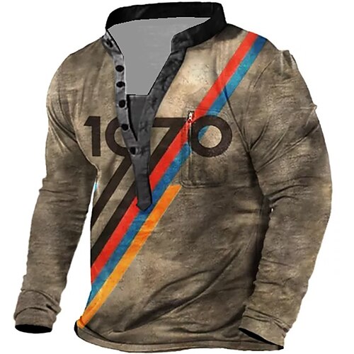 

Men's Unisex Sweatshirt Pullover Button Up Hoodie Brown Standing Collar Stripes Graphic Prints Zipper Print Daily Sports Holiday 3D Print Streetwear Designer Casual Spring & Fall Clothing Apparel