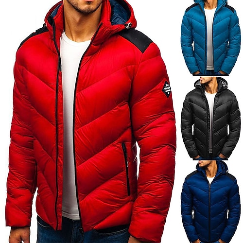 

Men's Puffer Jacket Quilted Jacket Jacket Parka Outdoor Casual Date Casual Daily Office & Career Solid / Plain Color Outerwear Clothing Apparel Black Blue Red