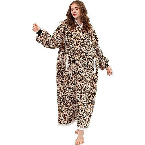 

Adults' Oversized Hoodie Blanket Wearable Blanket With Pocket Cartoon Leopard Onesie Pajamas Flannel Cosplay For Men and Women Carnival Animal Sleepwear Cartoon Festival / Holiday Costumes