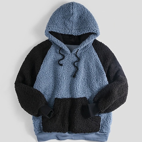 

Men's Fuzzy Sherpa Sherpa Pullover Hoodie Sweatshirt Black Blue Hooded Color Block Sports & Outdoor Streetwear Casual Big and Tall Winter Fall Clothing Apparel Hoodies Sweatshirts Long Sleeve