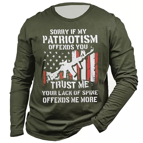 

Men's Unisex T shirt Tee Graphic Prints National Flag Crew Neck Army Green Navy Blue Black 3D Print Outdoor Street Long Sleeve Print Clothing Apparel Basic Sports Designer Casual