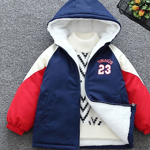 

Kids Boys Coat Outerwear Letter Long Sleeve Coat Street Active Cool Red Navy Blue Winter Fall 2-8 Years