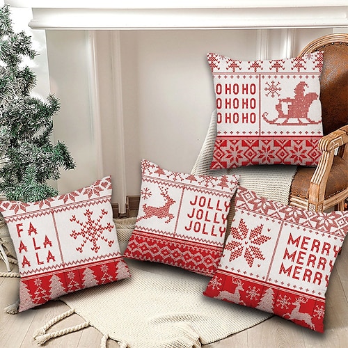 

Christmas Party Double Side Cushion Cover 4PC Wreath Noel Soft Decorative Square Cushion Case Pillowcase for Bedroom Livingroom Sofa Couch Chair Superior Quality Machine Washable