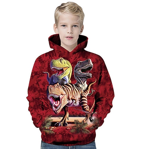

Kids Boys Hoodie Animal Outdoor 3D Print Long Sleeve Pocket Active 3-13 Years Winter Wine