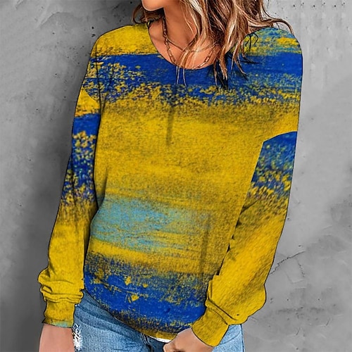 

Women's Sweatshirt Pullover Retro Yellow Graphic Geometric Tie Dye Casual Round Neck Long Sleeve S M L XL 2XL 3XL / Winter