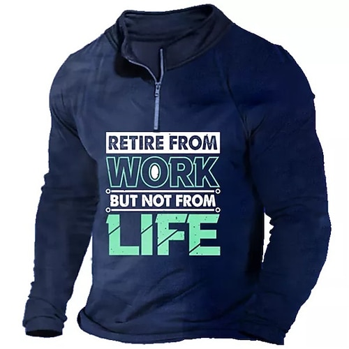 

Men's Collar Polo Shirt Golf Shirt Letter Stand Collar Blue 3D Print Outdoor Street Long Sleeve Zipper Print Clothing Apparel Fashion Casual Breathable