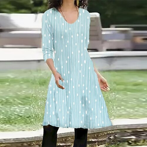 

Women's Casual Dress T Shirt Dress Tee Dress Short Mini Dress Blue Long Sleeve Geometric Pocket Print Fall Winter V Neck Vacation Casual 2022 S M L XL XXL 3XL