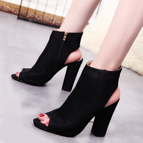 

Women's Heels Outdoor Daily Stilettos Summer Chunky Heel Peep Toe Vintage Casual Synthetics Zipper Solid Colored Black Rosy Pink Beige