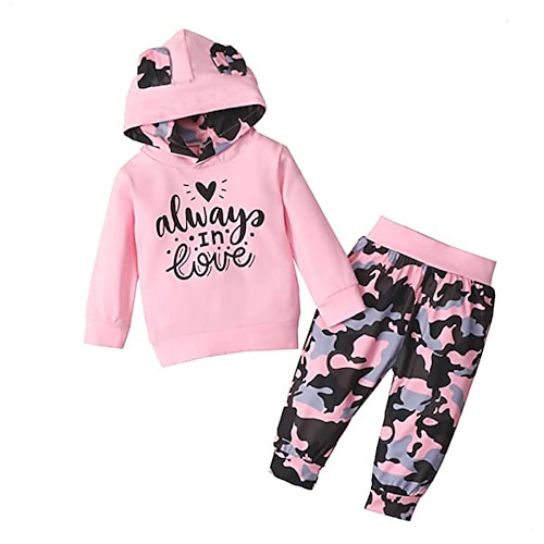 

Kids Girls' Hoodie Pants HoodieSet Clothing Set 2 Pieces Long Sleeve Pink Letter Camouflage Print Outdoor Street Vacation Cute Daily Casual Sweet 3-12 Years