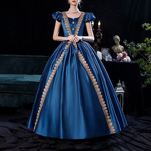 

Ball Gown Party Dresses Vintage Dress Halloween Floor Length Short Sleeve Jewel Neck Polyester with Pure Color 2022