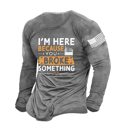 

Men's Unisex T shirt Tee Letter Graphic Prints Crew Neck Gray 3D Print Outdoor Street Long Sleeve Print Clothing Apparel Basic Vintage Sports Designer