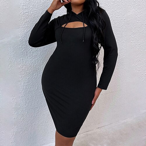 

Women's Plus Size Casual Dress Pure Color Hooded Long Sleeve Fall Winter Casual Short Mini Dress Causal Daily Dress