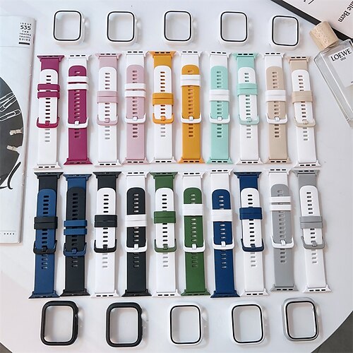 

1PC Smart Watch Band with Case Compatible with Apple iWatch Series 8 7 6 5 4 3 2 1 SE Sport Band for iWatch Smartwatch Strap Wristband Silicone Waterproof Adjustable Breathable