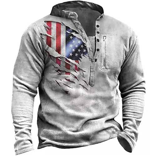 

Men's Unisex Sweatshirt Pullover Button Up Hoodie Gray Standing Collar Graphic Prints National Flag Zipper Print Daily Sports Holiday 3D Print Streetwear Designer Casual Spring & Fall Clothing